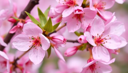 Close-up of Cherry Blossom Flowers in Full Bloom, Spring Season