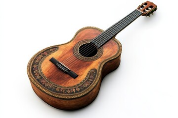 Captivating Wooden Acoustic Guitar String Instrument Beauty Musical Charm on white background. Generative AI