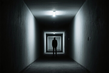 Obraz premium Empty corridor with silhouette of man