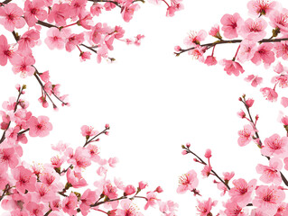 Fototapeta premium Pink Cherry Blossom Frame on Transparent Background, PNG