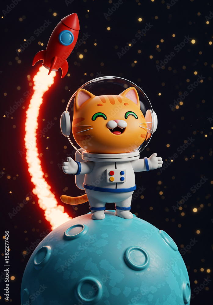 Poster cute cat astronaut on an unknown planet generative ai