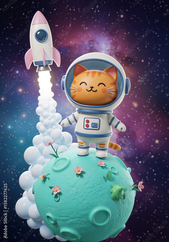 Poster cute cat astronaut on an unknown planet generative ai