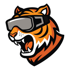 vector mascot logo of a tiger wearing a vr headset.eps