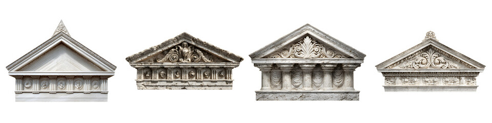 Obraz premium Ancient Greek Architecture: Ornate Pediment Fragments on White Background