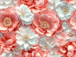 Vibrant array of pink and white flowers creates stunning floral pattern, showcasing delicate petals and intricate details. harmonious blend of colors evokes sense of elegance and tranquility