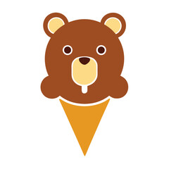 Cute cartoon bear face on a delicious ice cream cone illustration