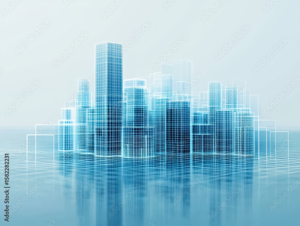 Poster engineer drawing construction concept. abstract cityscape with geometric lines and reflections in a 