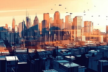 Minimalistic urban cityscape with split toning effect for architectural design concepts