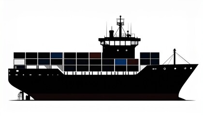 Cargo Ship Silhouette, Minimal Vector