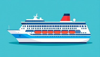 Cruise Ship, Side View Flat Vector