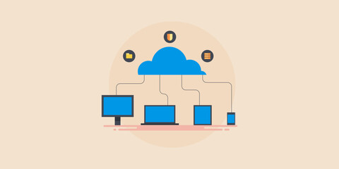 Cloud computing and connectivity, visualize online storage, server and data security.