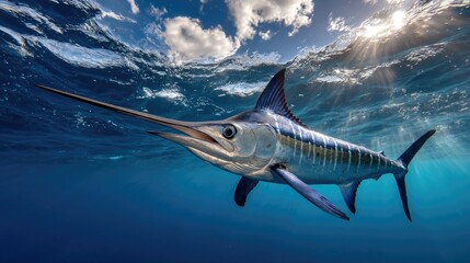 Obraz premium A swordfish swimming through the open waters