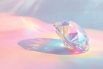A radiant diamond, bathed in pastel hues