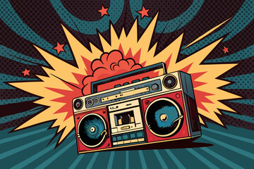 Obraz premium Amazing Boombox with Exploding Audio Waves Comic Refined Artistry Collection Rich Luxurious Quality Perfect for Social Media Content Corporate Communication Asset Premium Creative Asset