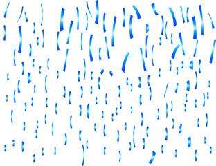 Blue Metallic Confetti Falling on White Background.