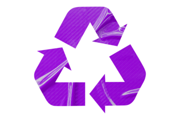 Purple recycle symbol paper isolated on transparent background
