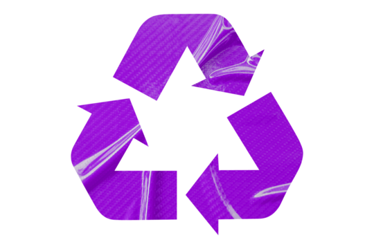 Purple recycle symbol paper isolated on transparent background