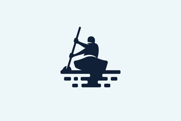 Canoe logo with a silhouette of a man canoeing. It's great for recreational, travel, sports, etc.