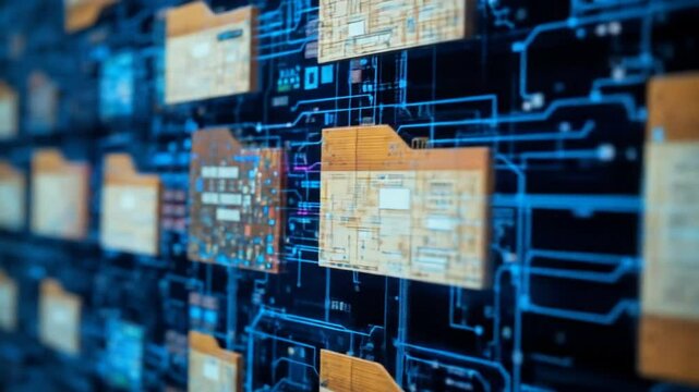 Digital folders represent data organization and filing systems. 4k video