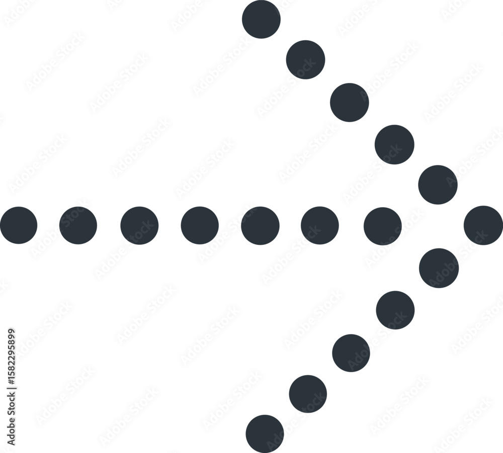 Poster direction arrow icon: clean, graphic design of a right-pointing arrow crafted from uniform, circular