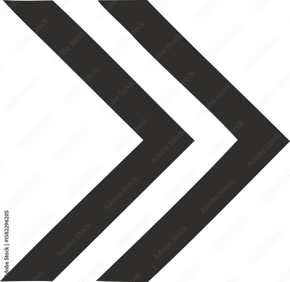 Poster double right arrows: two right-pointing arrows are shown, indicating direction, progression, and mov