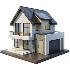 Modern two story house with garage and balcony on a dark background