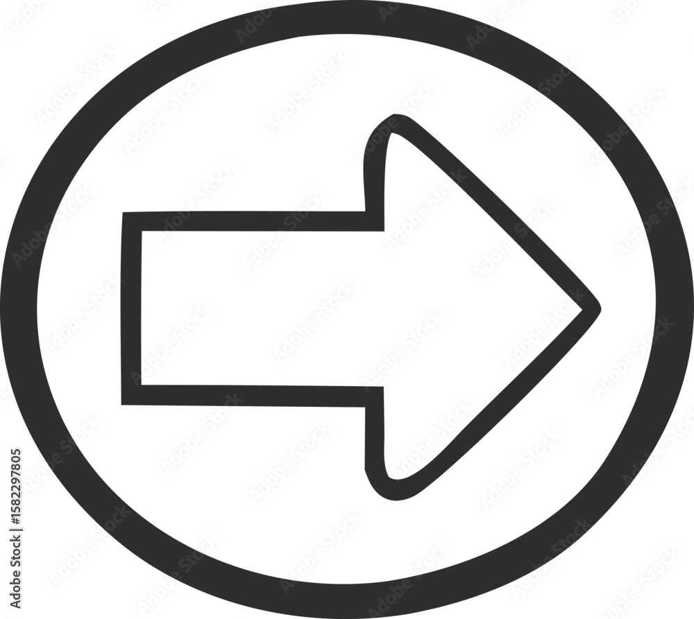 Aufkleber direction indicator: a minimalist arrow icon, framed by a circular border, elegantly conveys the dir