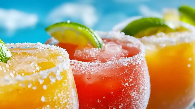 Frozen fruit drinks with lime slices