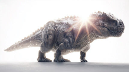 Obraz premium A large dinosaur with a massive body, short arms, and a long tail, standing in bright light.
