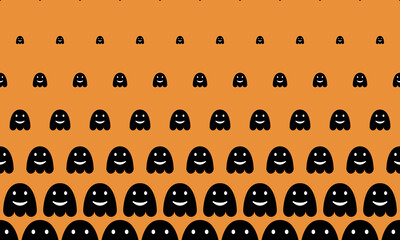 Black happy ghost pattern and sorting smallest to largest  from up to down. Vector Halloween Illustration.