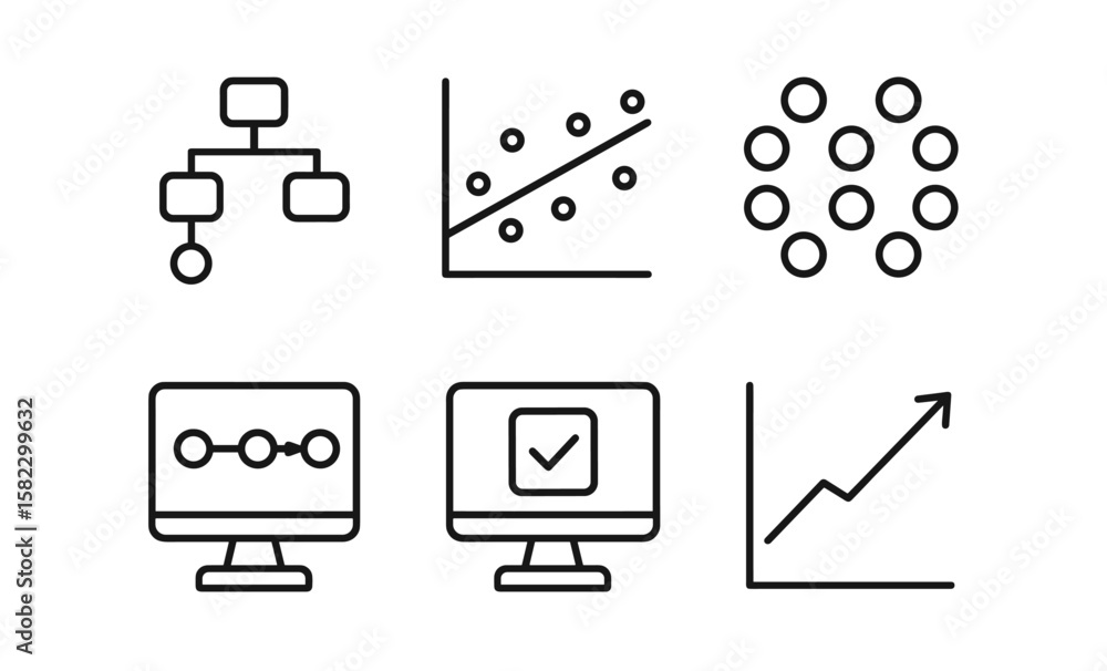 Aufkleber simple linear data science icons for analytics and visualization