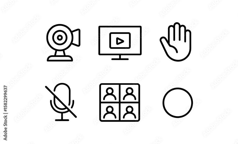 Poster minimalist icon set for video conferencing and virtual interaction