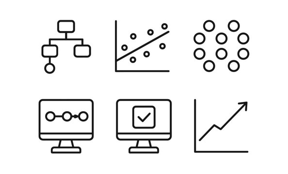 Simple linear data science icons for analytics and visualization
