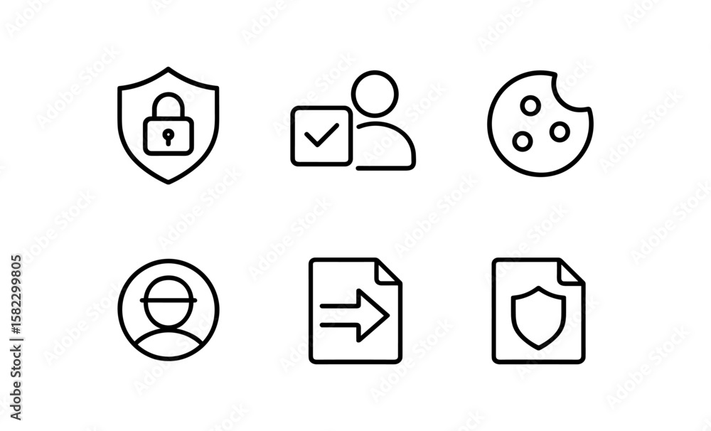 Poster minimalist security and user interface icon set in line style