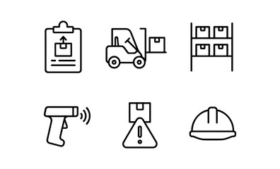 Warehouse management icons: linear style for modern logistics and shipping solutions