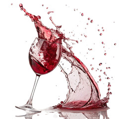 Red wine splashing out of a wine glass isolated on transparent background