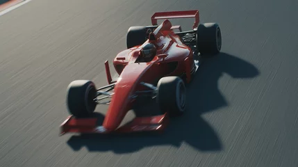  top view red formula 1 car racing on asphalt. © Angelo