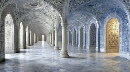made from pulsating fractals with glowing corridors and bending symmetry