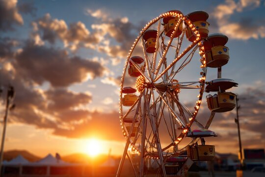 A giant colorful Ferris wheel at sunset - Powered by Adobe