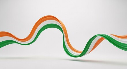 Abstract 3D Rendered Wavy Ribbon in Indian Flag Colors on Clean Background