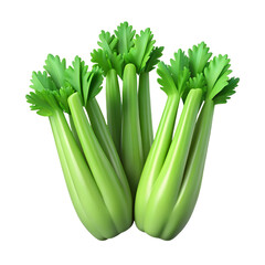 Cartoon Celery Stalks with Green Leaves Isolated on Transparent Background for Design
