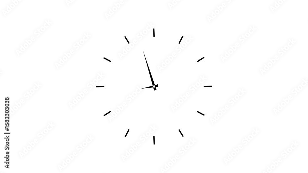 Poster twelve hours clock run, moving time arrows, 12 hours clock dial loop, twenty-four hours time lapse a