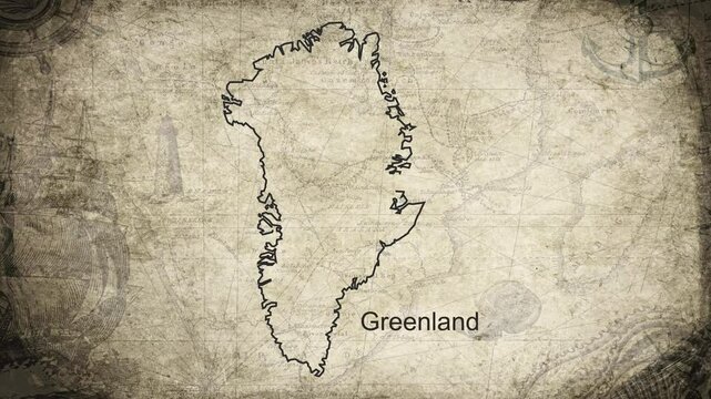 Greenland map drawn on a cartography background sheet of paper