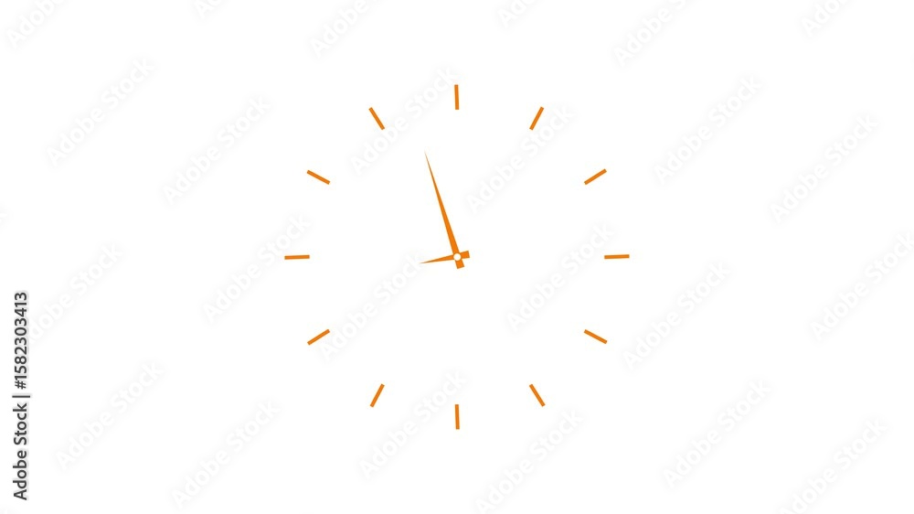 Poster twelve hours clock run, moving time arrows, 12 hours clock dial loop, twenty-four hours time lapse a