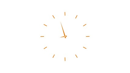 Twelve hours clock run, moving time arrows, 12 hours clock dial loop, twenty-four hours time lapse animation, Hours appear on a white background and quickly go