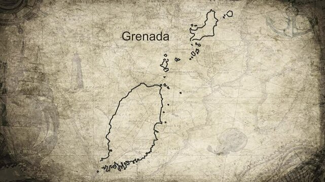 Grenada map drawn on a cartography background sheet of paper