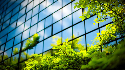 Green Tinted Glass Windows of Office Skyscraper &ndash; Close View
