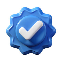 Shiny blue verified badge with a white checkmark on a black background