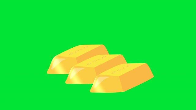 Animated Three Gold Bars on Green Background, ideal for business presentations, financial news, or any content related to precious assets and economic success