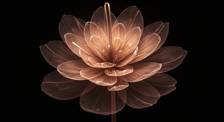 Elegant Brown Lotus Flower with Soft Glow on Black Background for Artistic and Decorative Use